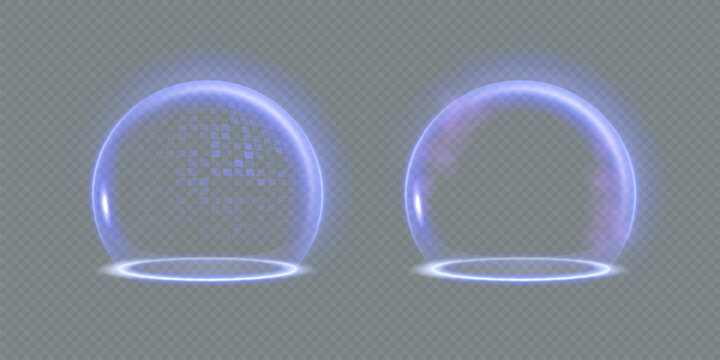 Sphere shield abstract energy protection spheres. Force field globe shell. Dome barrier technology vector set