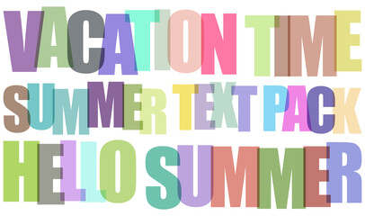 Colorful transparent layered text elements for summer vacation and greetings isolated on transparent background © MST