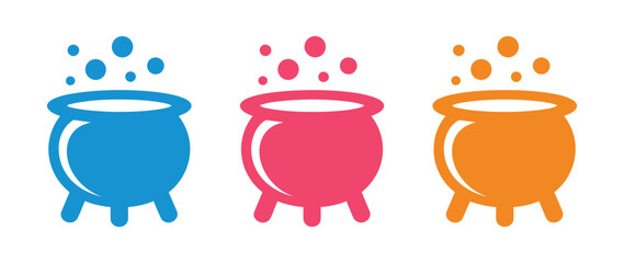 Magical potion cauldron icons set, colorful bubbling brew collection with fantasy alchemy symbols, wizard magic and enchanted potion illustrations. © Gary D. Marlow