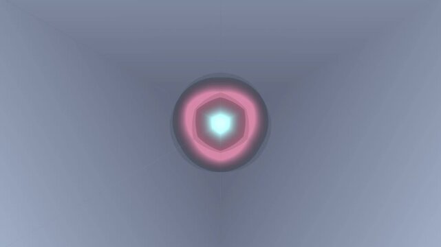 Abstract Glow: An ethereal, glowing orb with concentric rings of pink and blue light radiates a soft luminescence against a muted, grey backdrop, creating a mystical and hypnotic visual experience.