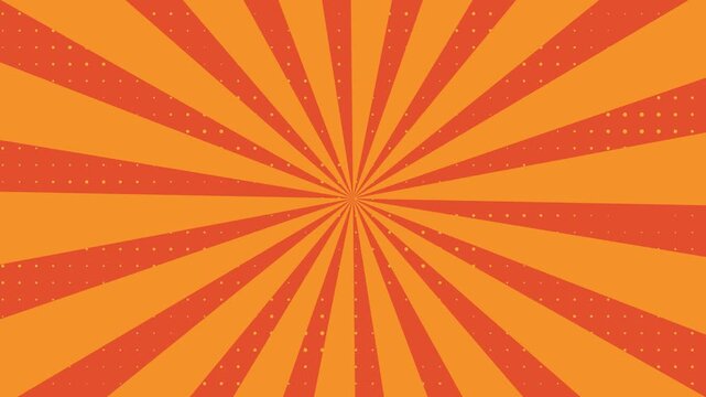 Abstract comic book background orange and red sunburst rotation seamless loop motion video.