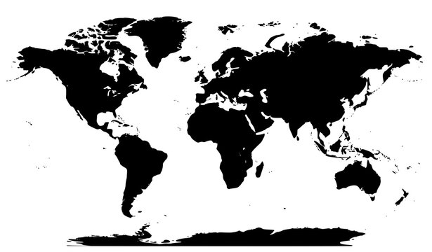 Grayscale World Map Vector with Political Borders Isolated on White