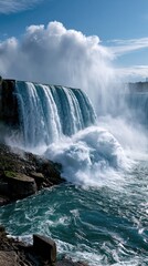 Naklejka premium Majestic Niagara Falls: Nature's Powerful Waterfall Experience