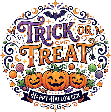 Halloween trick or treat pumpkins bats ghosts candy happy halloween