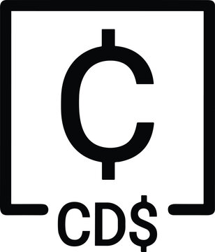 Cent symbol with CD dollar text in square frame. Black cent symbol inside a square frame with CD dollar text below