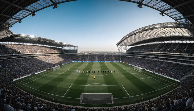 Professional football  championship match taking place inside a world class modern stadium