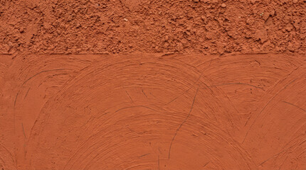 Fototapeta premium Plaster wall texture limewash surface detail with rustic pattern and warm clay color effect for backdrop design. Grunge paint rough material. old surface cement background, architecture plaster