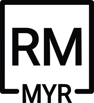 Malaysian Ringgit RM and MYR currency icon. Black square frame with RM and MYR text