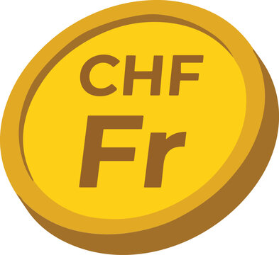 Swiss Franc gold coin with CHF and Fr symbols. Yellow gold coin with Swiss Franc CHF and Fr currency symbols