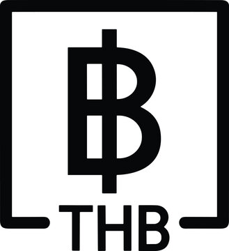 Thai Baht symbol with THB currency code. Thai Baht currency symbol and THB code inside a square border