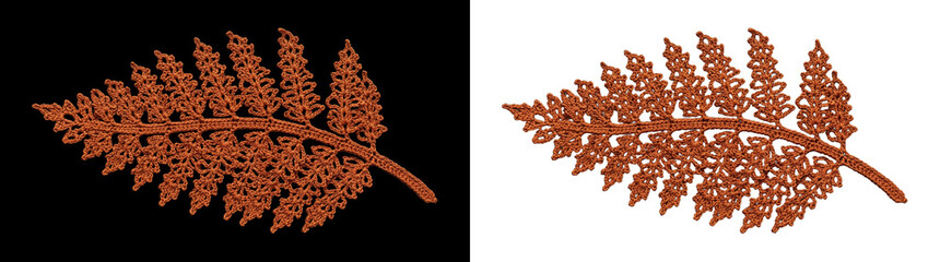 Copper crochet rowan leaf decoration for fall craft on png background elements
