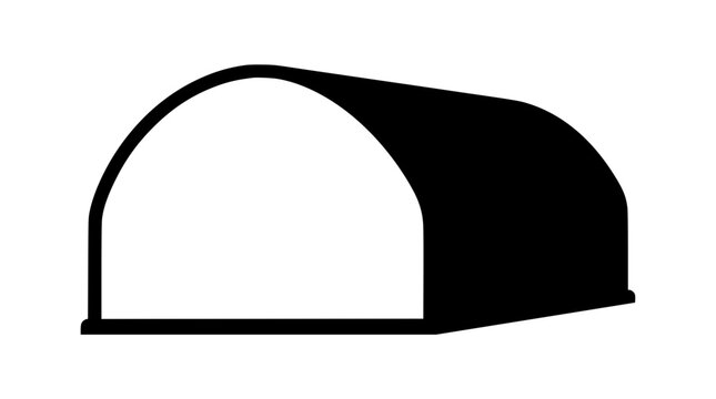 black silhouette of a quonset hut storage building or hangar icon