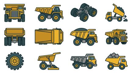 Minimalist Colorful of Heavy Construction Equipment and Machinery Vehicles with high quality professional line art symbols for modern creative design and digital branding projects © susilo
