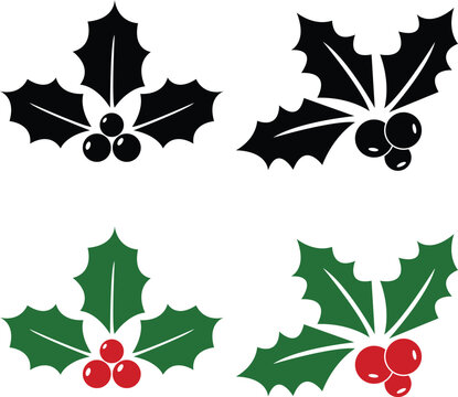 Holly berry clipart or Christmas border clipart with holly berries, leaves, mistletoe, vector, icon for wreath, frame, corner, border, gift tags, greeting card, banner, isolated vector illustration.