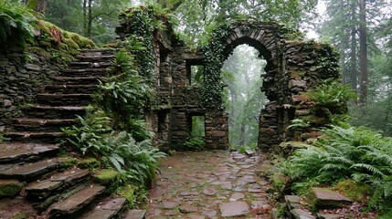 Obraz premium Enchanted Ruins Surrounded by Lush Greenery