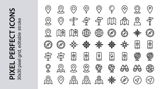 Pixel Perfect Icon Pack featuring a comprehensive set of clean, monochrome outline icons for UI/UX design, web and mobile apps, dashboards and interfaces.