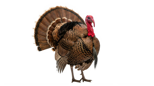 Wild turkey standing proudly on white background isolated on transparent background