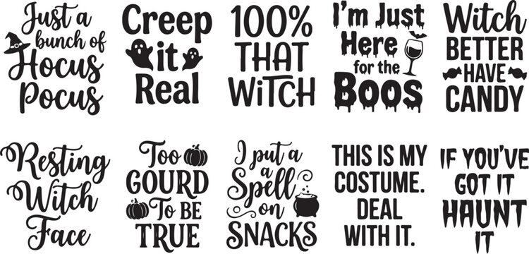 Collection of halloween phrases and quotes in black text
