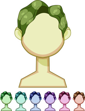 pompadour hairstyles for kid boy cartoon. undercut mohawk, spiky slicked, sidepfringe bowlcut pompadour hairstyles for kid boy sign colorful illustration