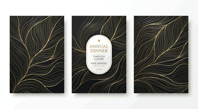 Elegant annual dinner invitation card design with gold feather pattern