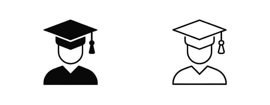 Graduate student icon vector collection with graduation cap, student, diploma, and education symbols for schools, colleges, and academic applications.