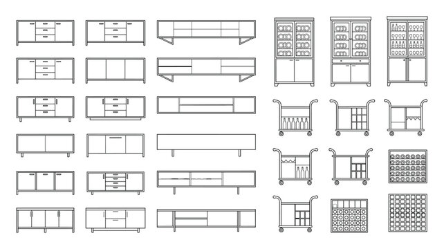 Detailed vector collection of modern furniture layouts and storage solutions