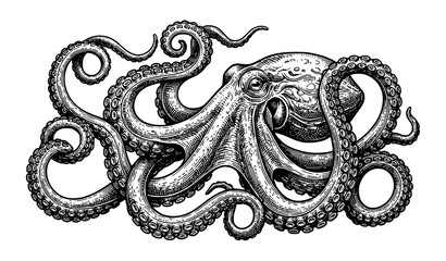 Antique Octopus Engraving Illustration for Nautical Logo and Label Design © Rasme