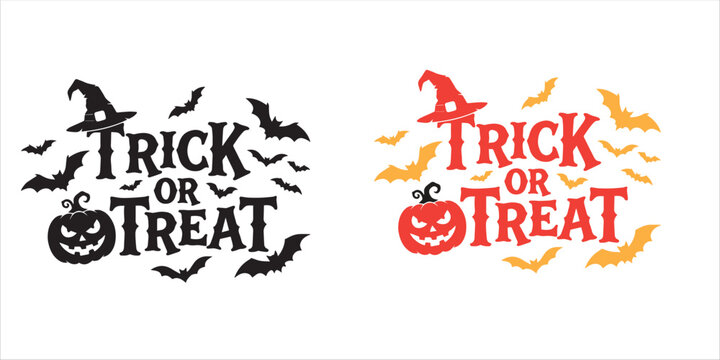Halloween trick or treat sign with bats and pumpkins