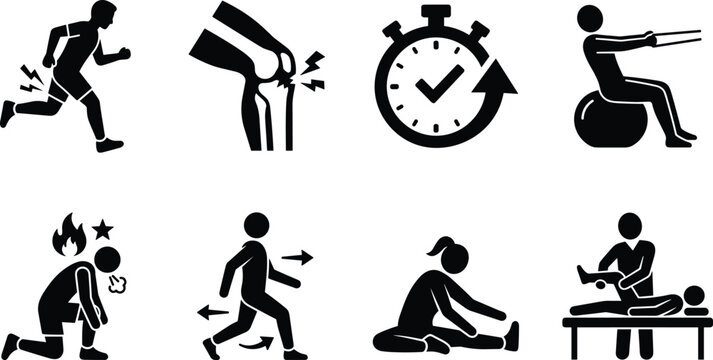 Physiotherapy and Rehabilitation Silhouette Set for Sports Injury Recovery and Therapy Design