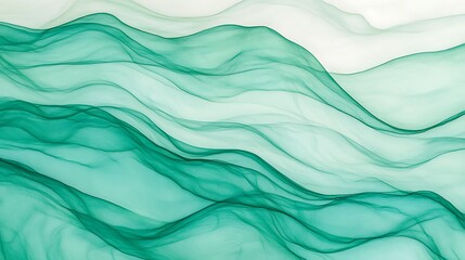 Fototapeta premium Abstract flowing waves in shades of green and white creating a tranquil and modern design background