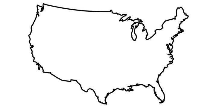 Simple black outline map of the united states of america on a plain flat surface