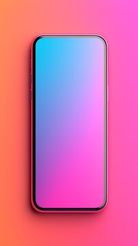 Modern smartphone with vibrant gradient screen against pink and orange background for technology concept