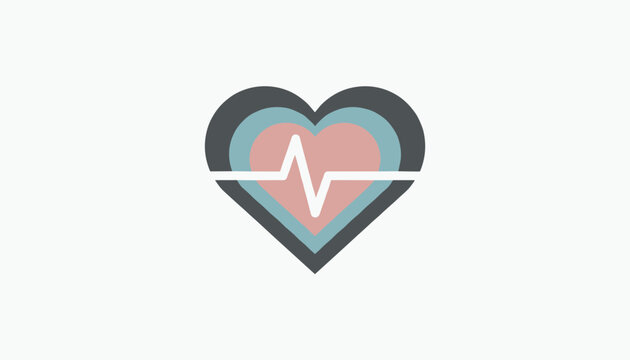 Modern heart rate monitor icon with layered colors and white heartbeat line on light grey background.