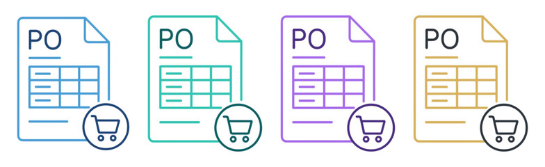 purchase order document shopping cart set icon on transparent background © D. Resonant Studio