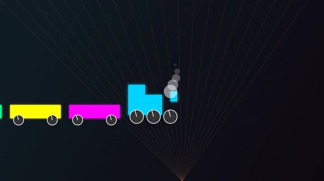 Colorful Minimalist Train Animation Moving on Digital Grid Background