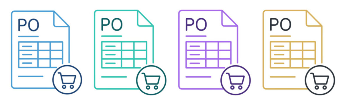 purchase order document shopping cart set icon on transparent background