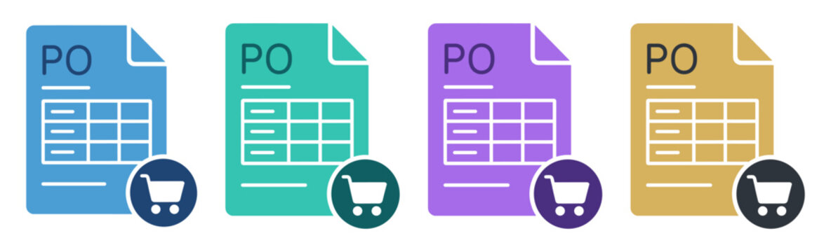 purchase order shopping cart document set icon on transparent background