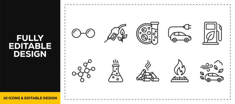 flat vector illustration line art icon bundle set design showcasing chemistry lab science experiment flask test tube research medical biology molecule clinic app ui