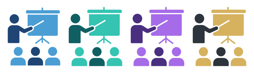 presenter teaching classroom audience presentation icon set on transparent background © D. Resonant Studio