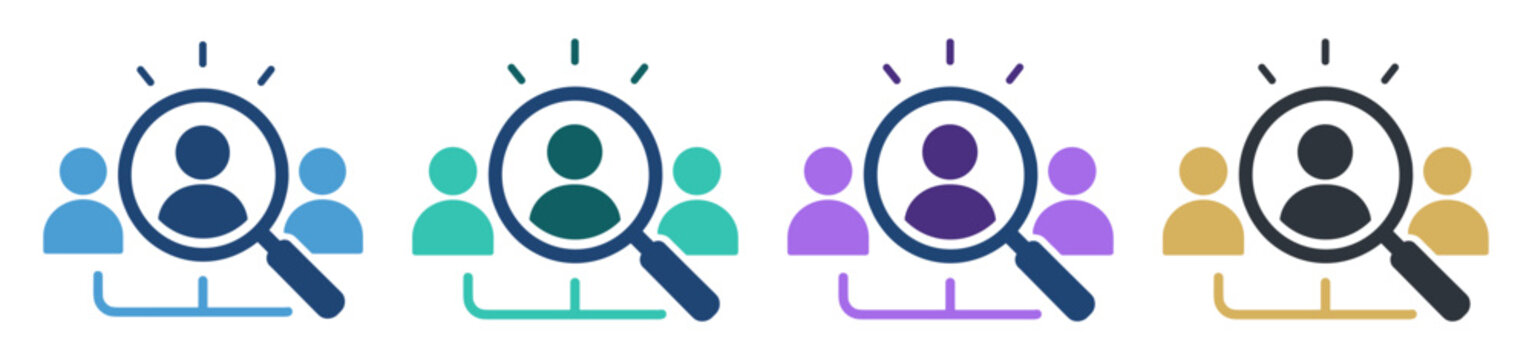 people search group magnifier set icon on transparent background