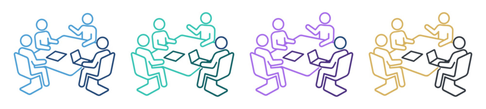 meeting discussion teamwork conference table outline icon set on transparent background