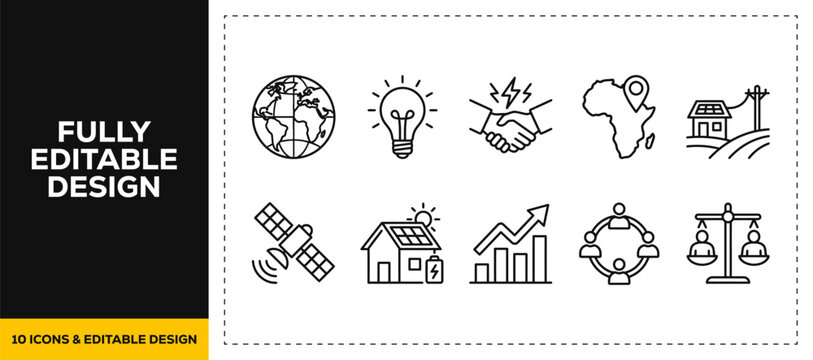 flat vector illustration line art icon bundle set design focusing on global tech network internet world earth connection communication digital infrastructure app ui