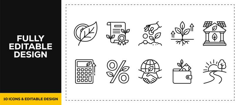 flat vector illustration line art icon bundle set design covering agriculture economy farming business finance plant growth market crop investment rural graphic app ui