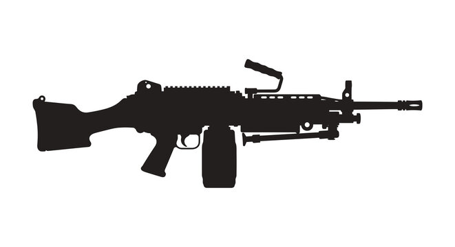 Machine Gun Silhouette Against A White Background