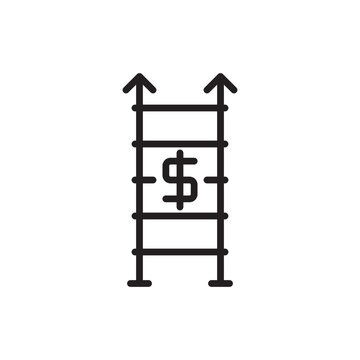 Vertical integration vector icon. A ladder structure with a dollar sign and parallel upward arrows. Representing supply chain ownership, industry value chain control, or corporate expansion strategies