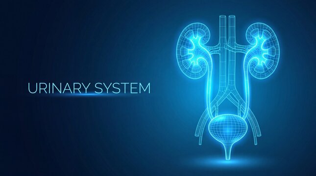 Digital illustration of the human urinary system