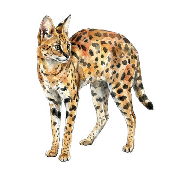 Isolated Serval, Spotted Coat for Wildlife Illustration