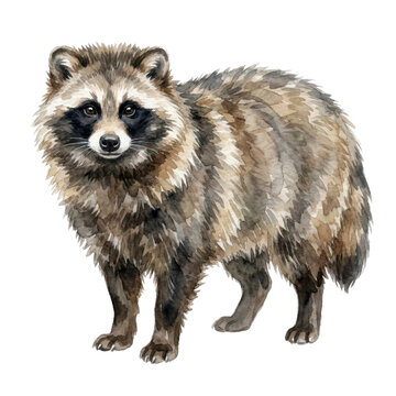 Isolated Raccoon, Watercolor Illustration for Animal Art