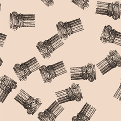 Fototapeta premium pattern Drawing an elegant classical column showcasing architectural detail, featuring volutes and fluting, representing history, culture, and traditional design elements
