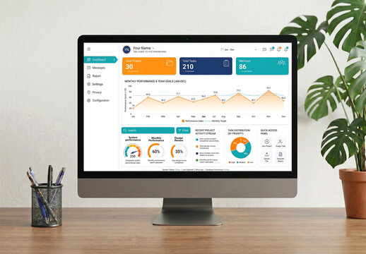 Desktop Monitor Mockup with Admin Dashboard UI Design